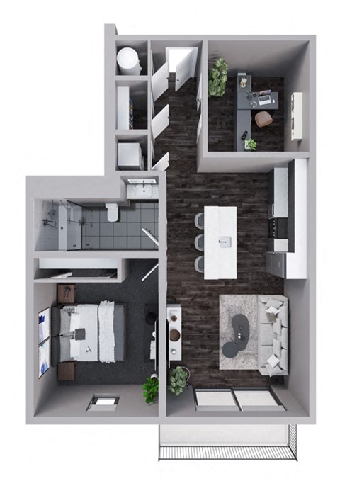 A23 - 1 Bedroom 1 Bathroom with Den Floor Plan at Stadium Lofts, North Carolina